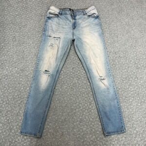 Le Breve Jeans Mens 34R Light Wash Blue Distressed Ripped Denim Tapered Leg Norm